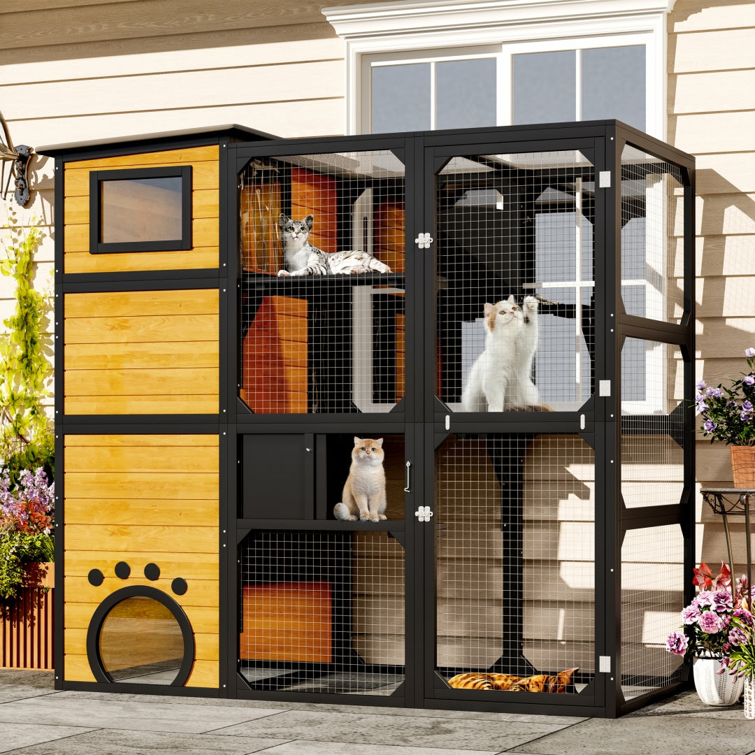 GO Large Cat Catio 4 Tiers Cat Enclosure For Outdoor, Cat House Weatherproof Attached To Window For Multiple Cats With P