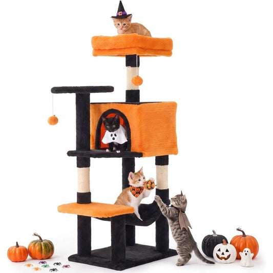 Multi-Level Cat Tower, Cat Tree With Full-Wrapped Sisal Scratching Posts, 2 Condos And Hanging Toy For Multi-Cats And Ac