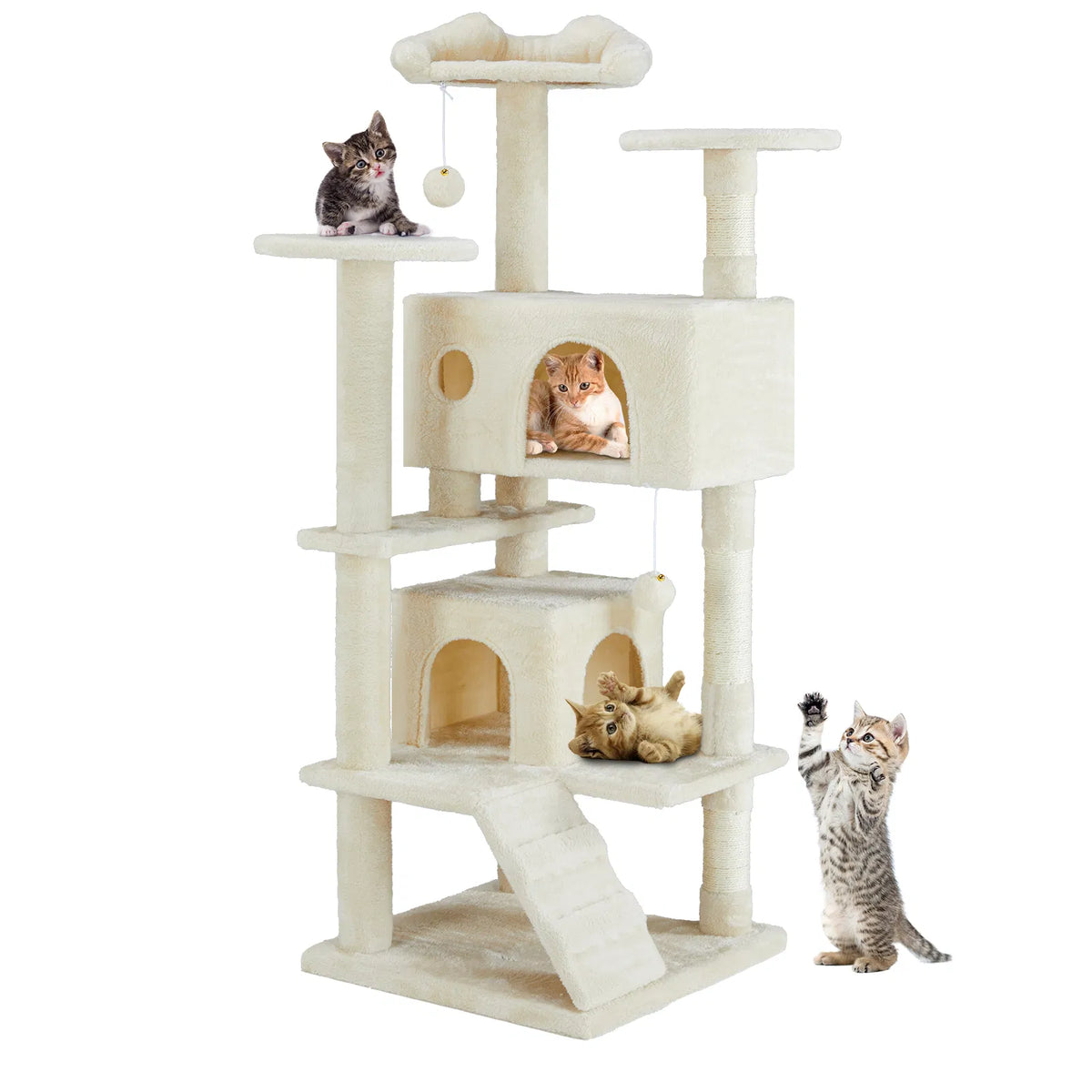 Multi-functional Cat Tree House Cat Climbing Frame, Lounge And Recreation Area Detachable Toy, 54in