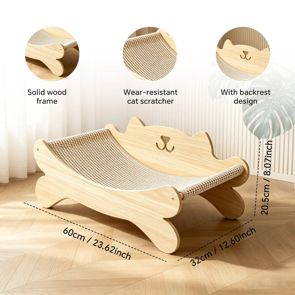 Cat Scratcher Bed for Indoor Cats Kitten Bed Cat Hammock with Solid Wood Frame Wear Resistant Sisal Backrest Design Cats