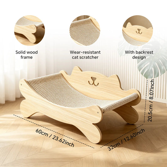 Cat Scratcher Bed for Indoor Cats Kitten Bed Cat Hammock with Solid Wood Frame Wear Resistant Sisal Backrest Design Cats