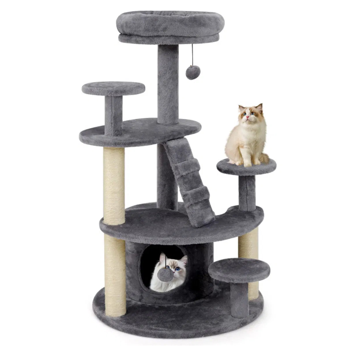 40" Multi-Level Cat Tree for Munchkin & Old Cats - Stable Wide Base, Soft Padded Perch + Large Condo (Gray)