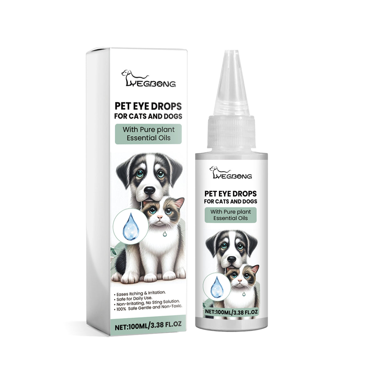 Pet Eye Drops For Dogs & Cats, Gentle Eye Cleaner With Honeysuckle Oil & Blueberry Extract, Soothes Irritation, Tear Sta