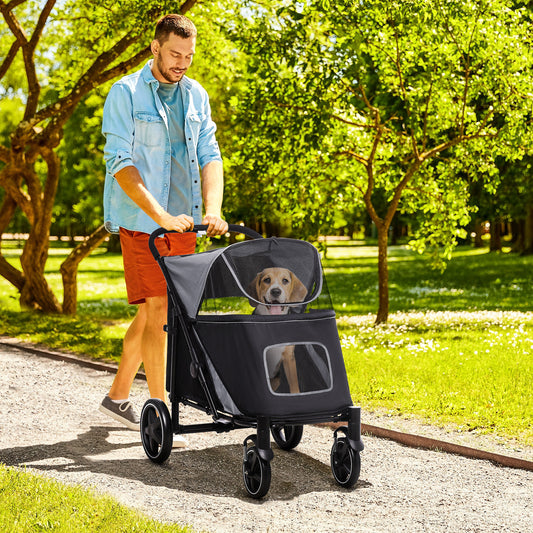 Dog Stroller for Large Medium Small Dogs up to 66 Lbs. 23.5" in Body Length, One-Click Foldable Pet Cat Stroller with St
