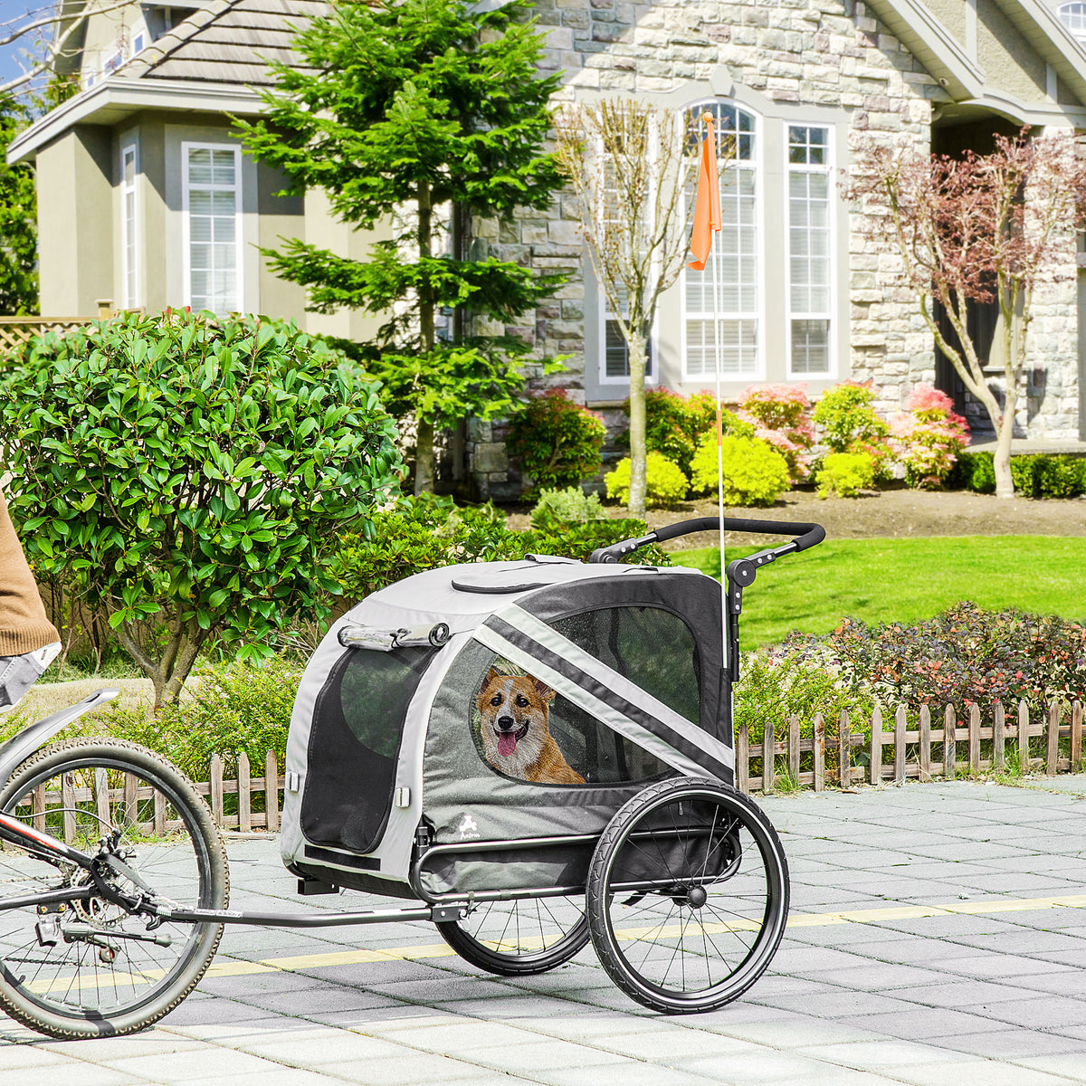 2-in-1 Pet Bike Trailer for Small Medium Dogs, Road-Visibility Dog Stroller Bicycle Carrier, Weather-Strong Bike Wagon T