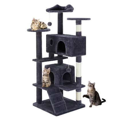Multi-functional Cat Tree House Cat Climbing Frame, Lounge And Recreation Area Detachable Toy, 54in