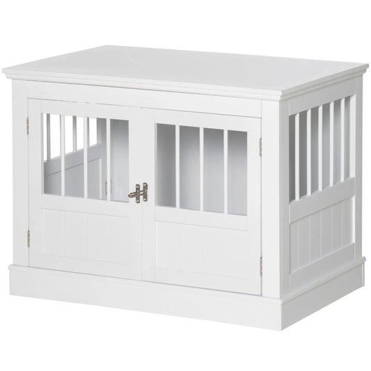31" Dog Crate Furniture End Table with Three Doors for Small Dogs, White
