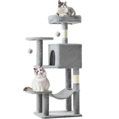 44 inch Cat Tree Tower, Multi-Cat Climbing Tower with, Natural Sisal Scratching Posts, Extended Platform, Hammock