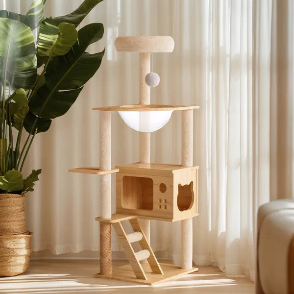 48.8' Modern Cat Tower, Wood Cat Tree Tower For Indoor Cats, Cat Treewith Sisal-Covered Scratching Posts And Top Perch, 