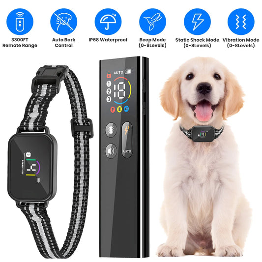 2-in-1 Dog Shock and Bark Collar Dog Training Collar with Remote 1/2/3 Collars(Options) Rechargeable IP68 Waterproof wit