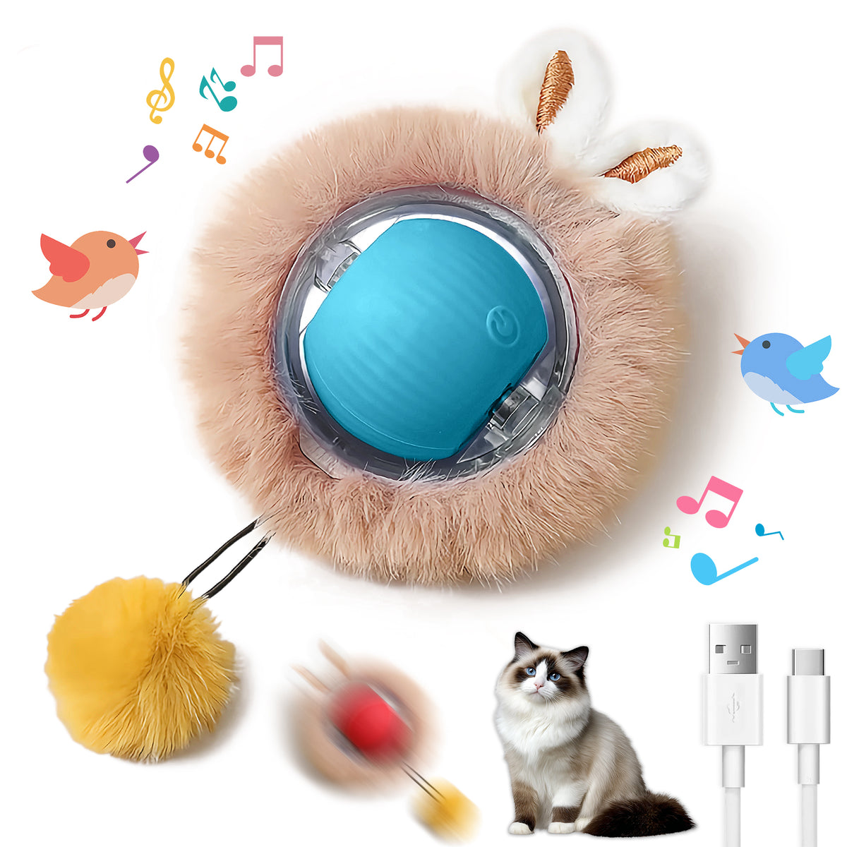 Interactive Toys Ball For Cats, Dog,Agile Moving Cat Ball ,Motion Activated Automatic Moving Ball With Lights,with Fluff