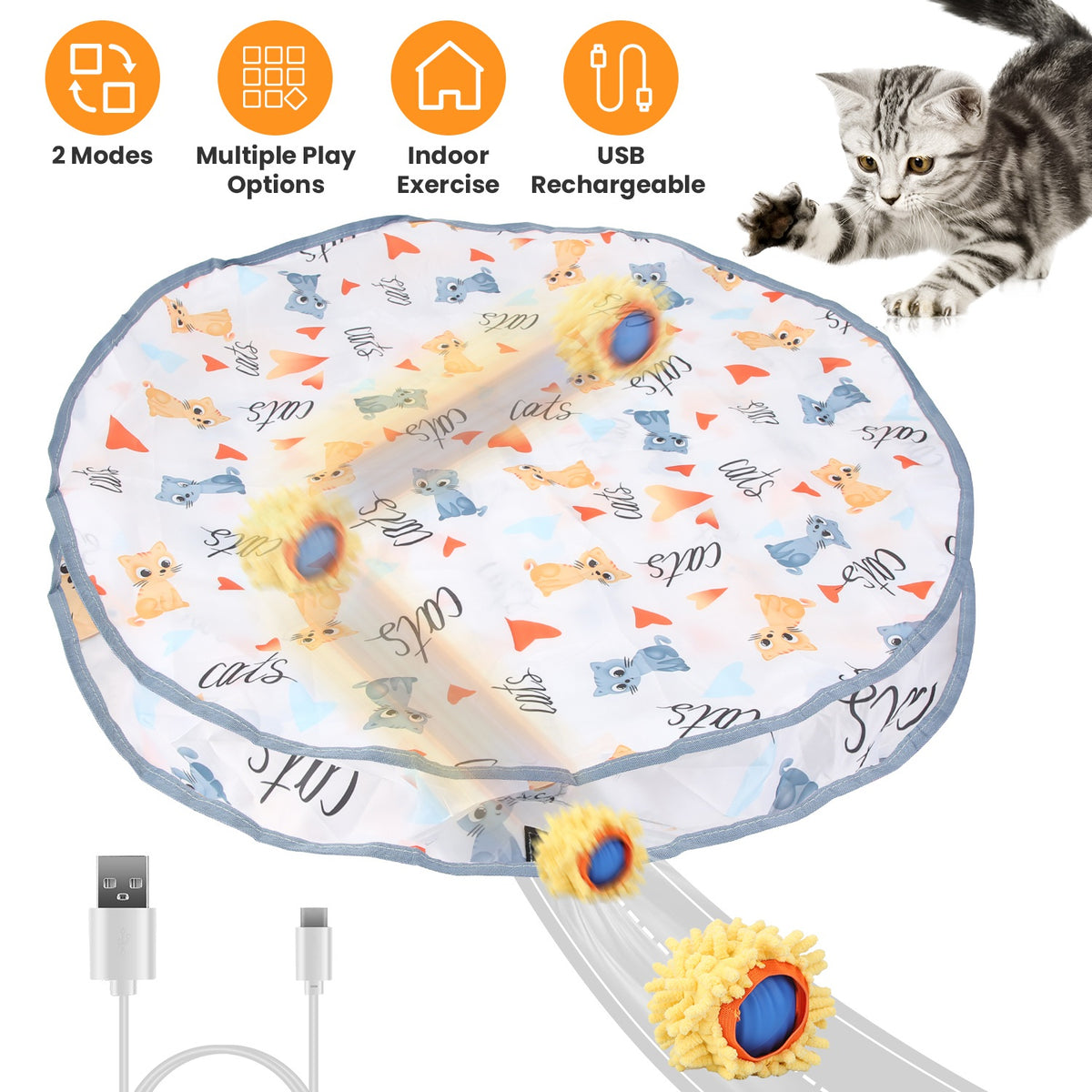 1Pc Cat Toys Ball Fast Rolling In Pouch Rechargeable Motion Activated Interactive Cat Toys For Indoor Cats Hide And Seek