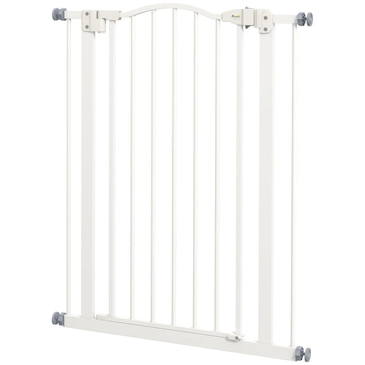 Extra Tall Dog Gate with Door, Pressure Fit, Auto Close, Double Locking for Doorways Hallways Stairs, 29"-32", White