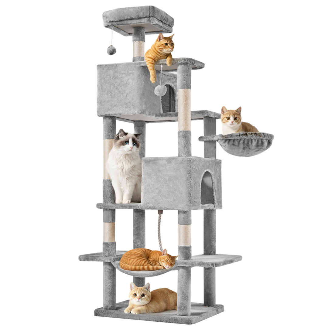 66 Inch Cat Tree Tower, Large Multi-Cat Climbing Extended Platform, Hammock, Pet House For Indoor Cats And Kittens Play