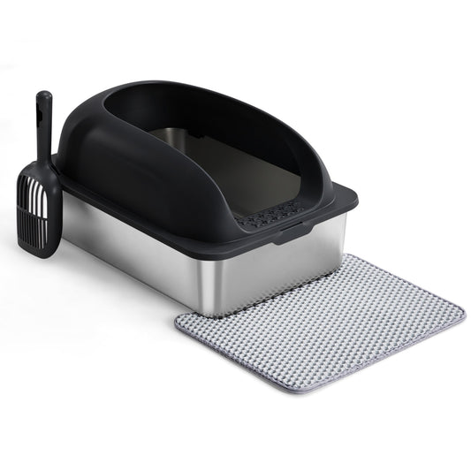 Stainless Steel Cat Litter Box With Lid, Large Cat Litter Box For Big Cats, Scoop And Mat Included