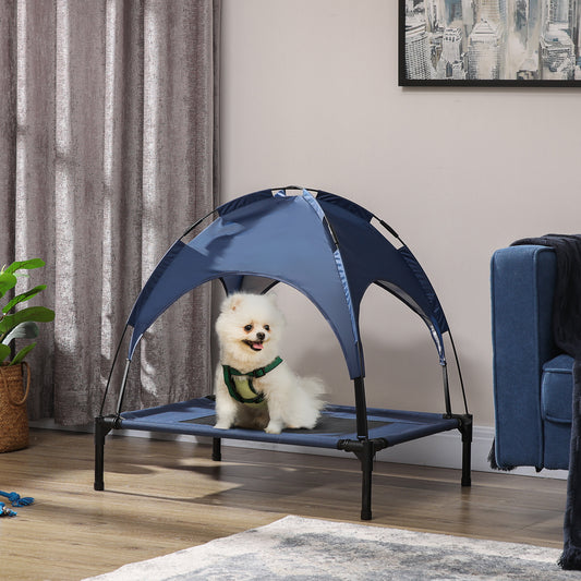 Elevated Portable Dog Cot Pet Bed with UV Protection Canopy Shade, 30 inch, Dark Blue