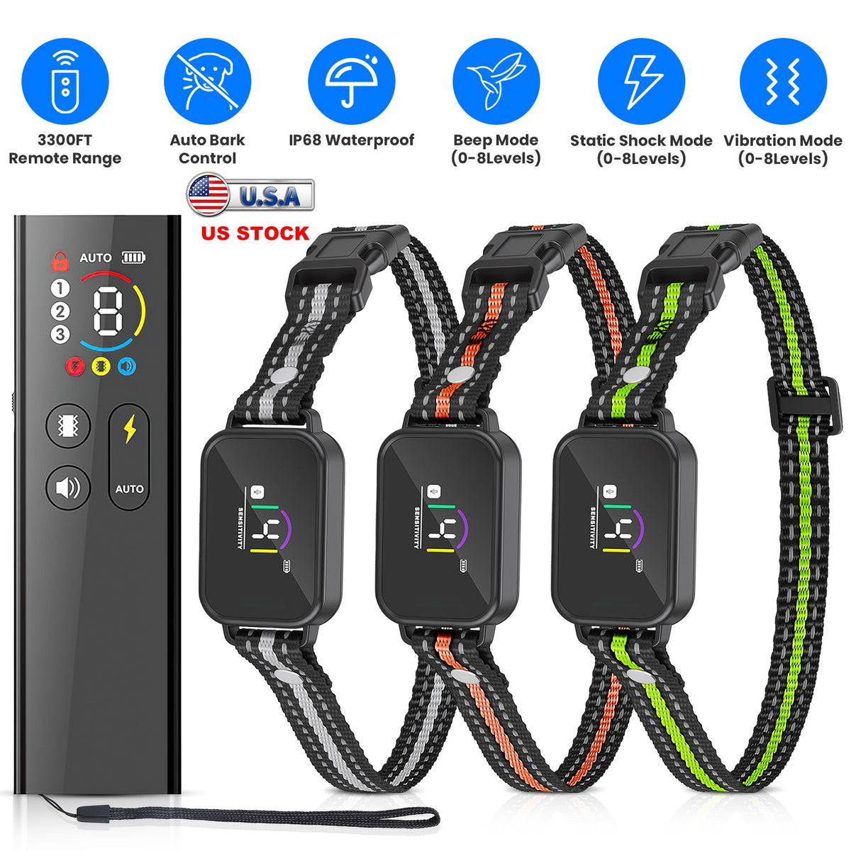 1Pc 2 In 1 Dog Shock And Bark Collar Dog Training Collar With Remote Rechargeable IP68 Waterproof With 3 Channels For Me