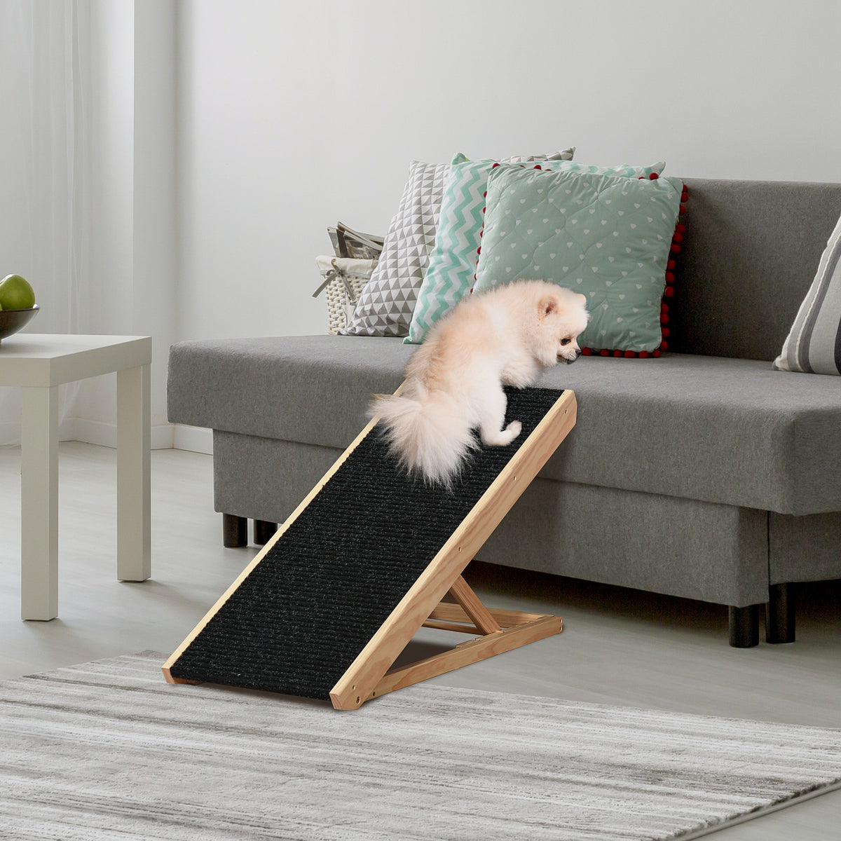 Elevated Dog Ramp for Bed, Foldable and Height Adjustable Pet Ramp for Cats with Non-Slip Finish, Pine 35.5" L x 16" W x