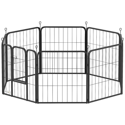 24" Dog Playpen Indoor Outdoor, Portable Foldable 8 Panels Pet Playpen with Door & Strap for Small Dogs