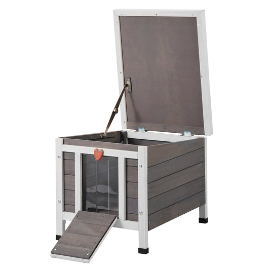 Outdoor Cat House Wooden Feral Cat Shelter With Roof & PVC Door Flaps