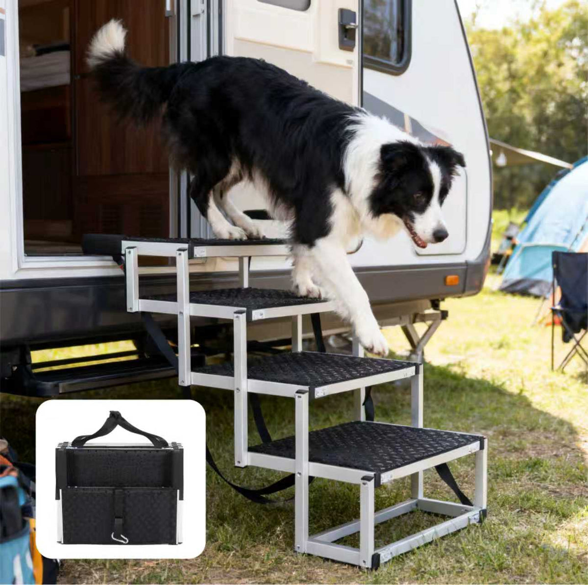 Foldable Dog Ramp For Cars, SUVs, Trucks, Portable Pet Dog Stairs For Large Dogs With Non-Slip Surface & Reinforced Desi