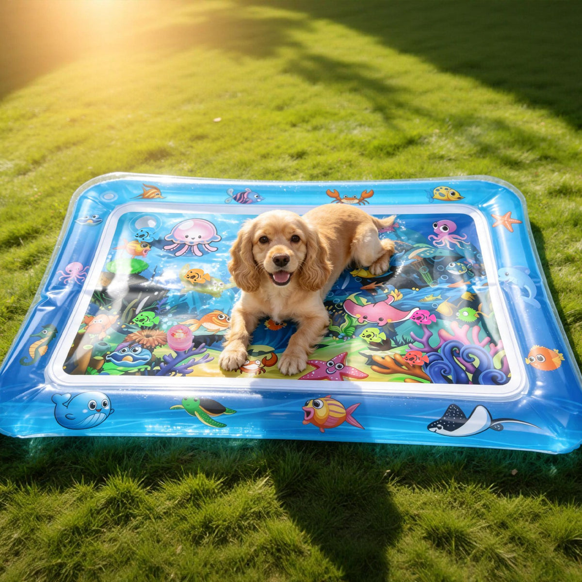 Cat Water Mat Interactive Sensory Play Mat With Floating Fish Toys LED Color Changing Light Thickened PVC For Indoor Cat