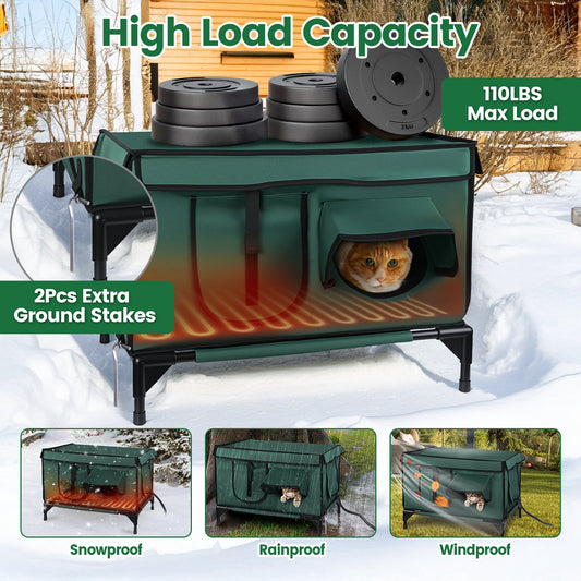 1Pc Waterproof Heated Cat House Outdoor Weatherproof Insulated Kitty Shelter Feral Cat Heating Bed With Heating Pad Anti
