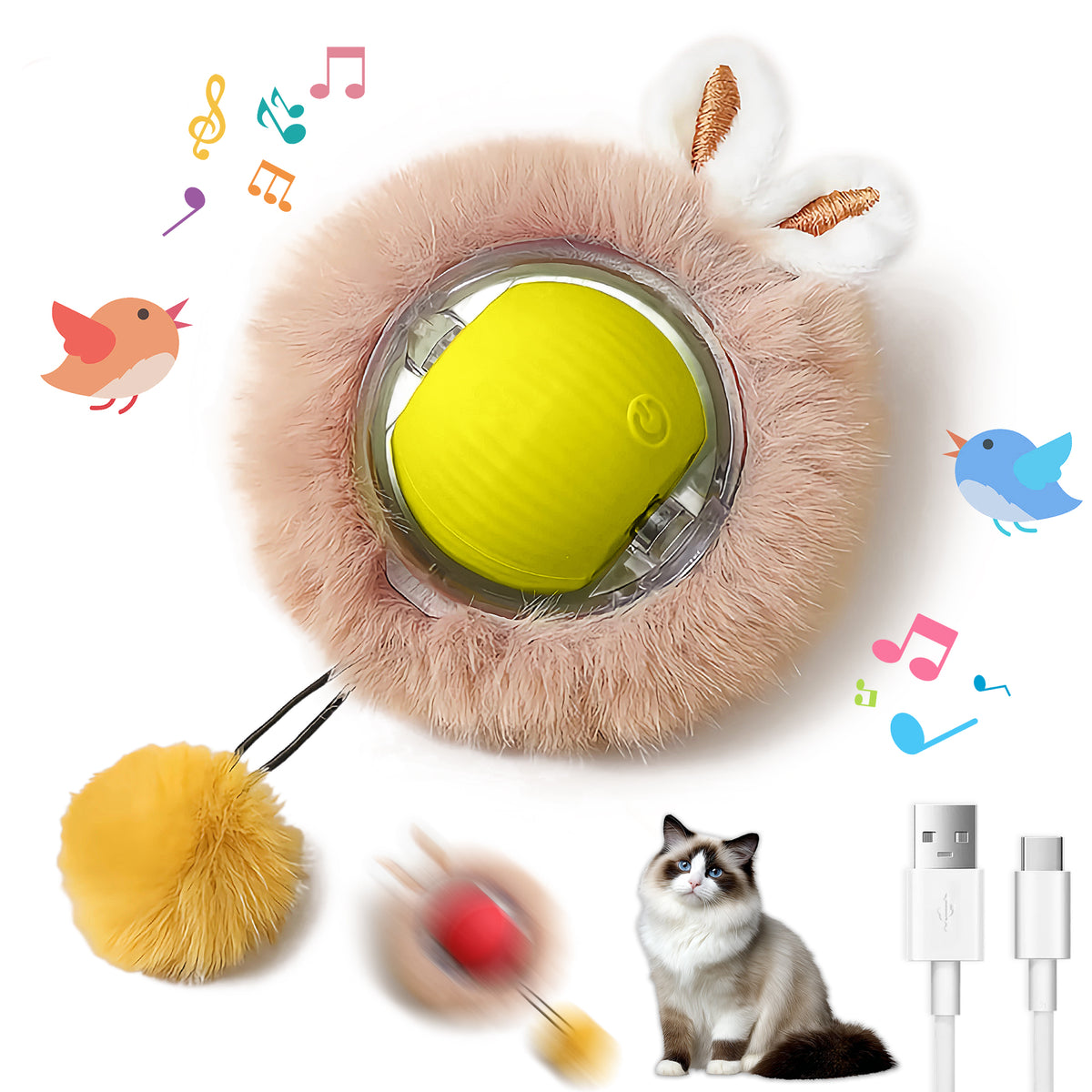 Interactive Toys Ball For Cats, Dog,Agile Moving Cat Ball ,Motion Activated Automatic Moving Ball With Lights,with Fluff