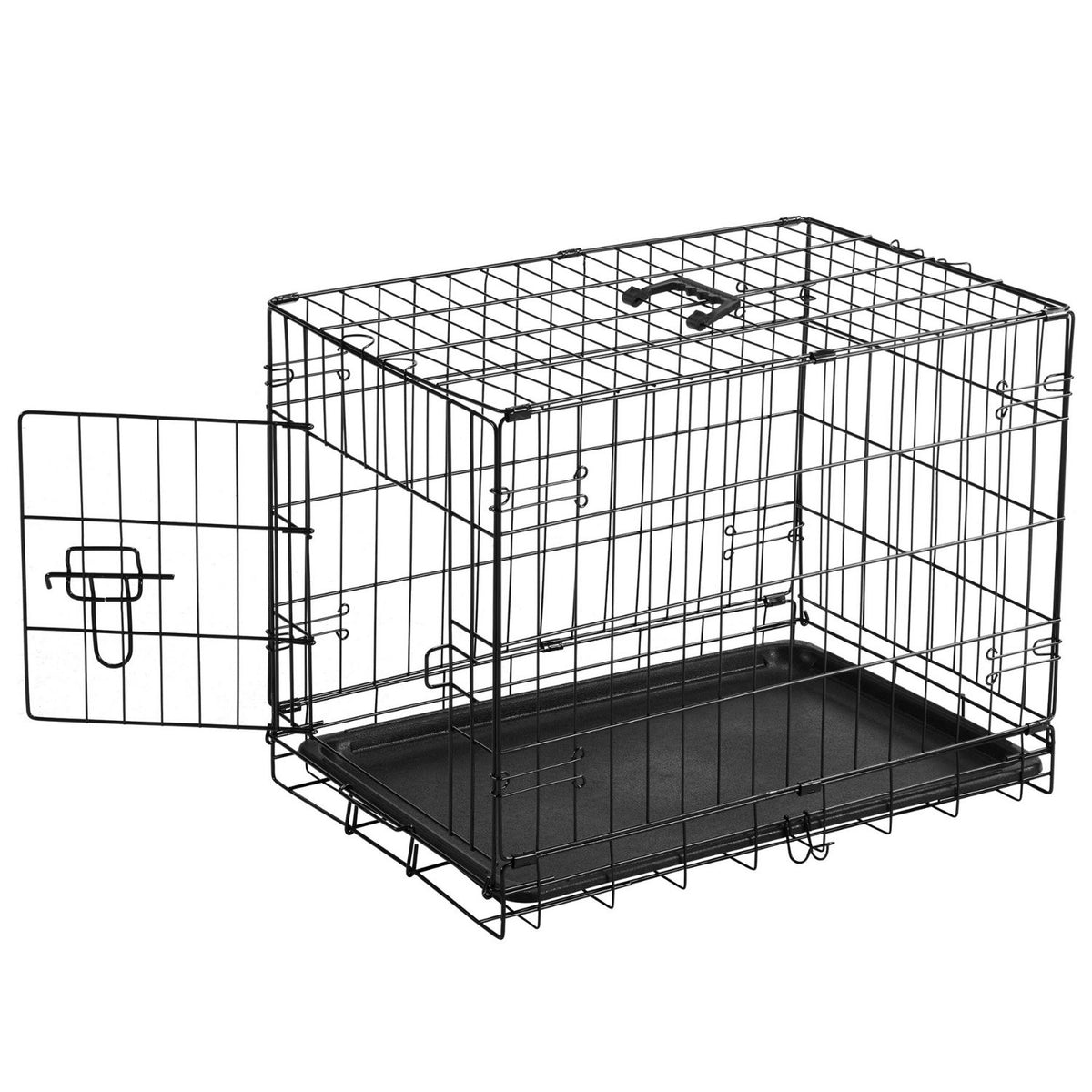 Single Door Dog Cage - Durable Metal Pet Kennel, Secure Lock, Collapsible Design, Removable Tray For Easy Cleaning, Port