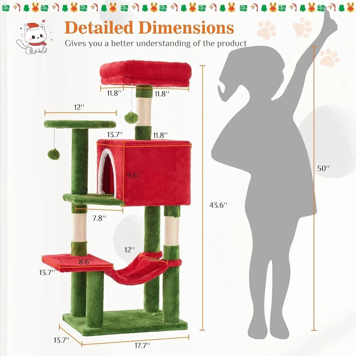 Multi-Level Cat Tower, Cat Tree With Full-Wrapped Sisal Scratching Posts, 2 Condos And Hanging Toy For Multi-Cats And Ac