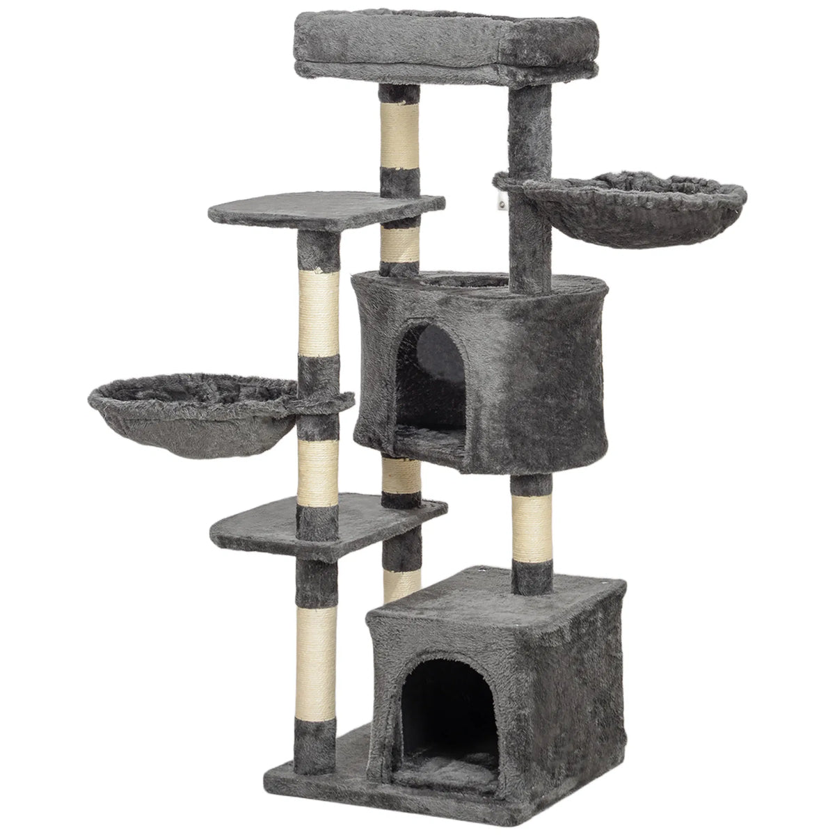 52.5" Cat Tree Tower with Scratching Posts, Cat Condos, Bed, Platforms, Hammocks, for Indoor Cats, Dark Grey