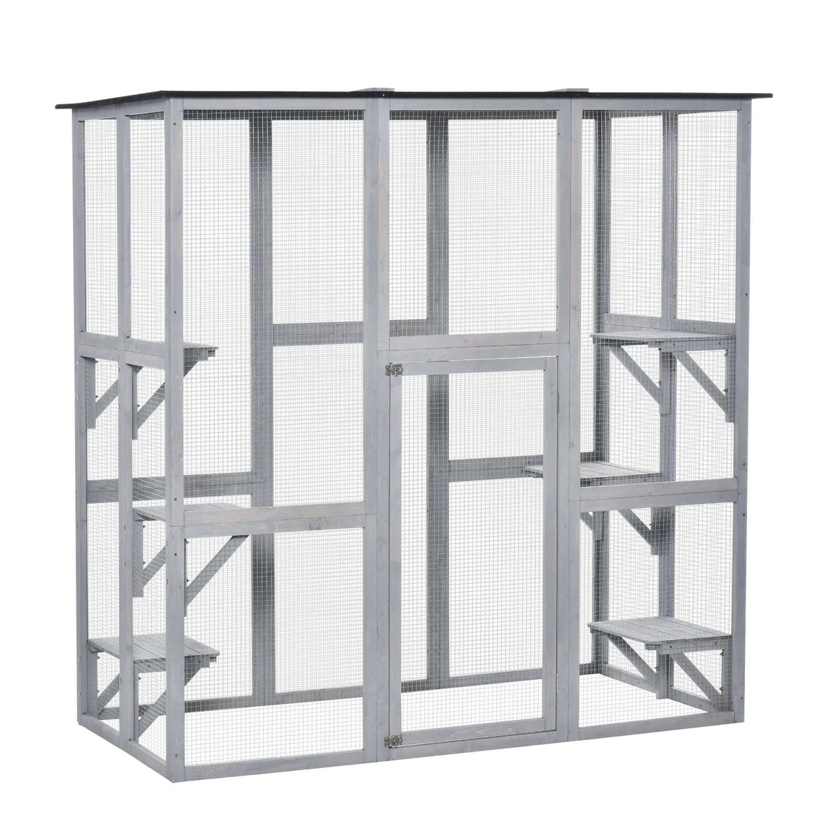 Large Outdoor Catio Enclosure, Weatherproof Cat House with Asphalt Roof, Wooden Cat Patio Cage with 6 Balanced Platforms