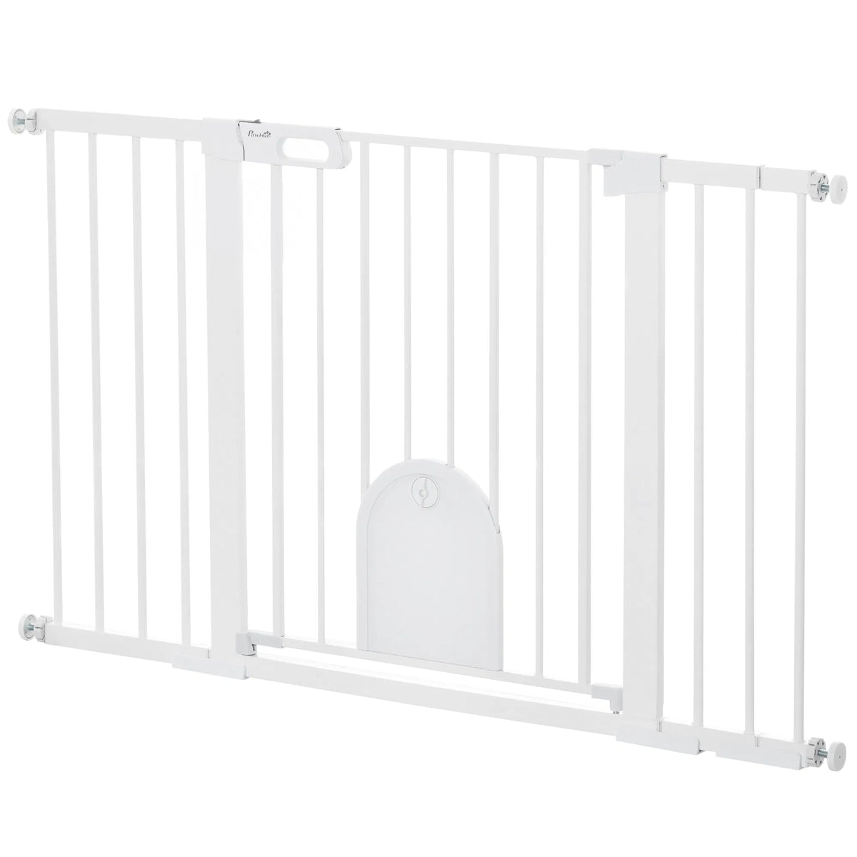 30"-52" Extra Wide Pet Gate Barrier with Small Door, 30"H Dog Gate with Safety Gate Barrier, Stair Pressure Fit, White