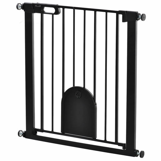 30"-32" Extra Wide Pet Gate Barrier with Small Door, 30"H Dog Gate with Safety Gate Barrier, Stair Pressure Fit, Black