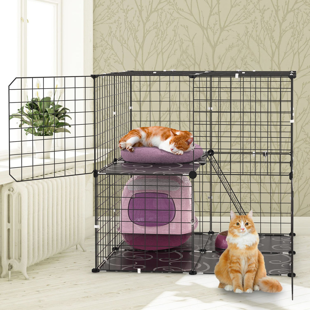 1Pc 2Tier Cat Cage Playpen Indoor Pet Enclosures Kitten Kennel House Detachable Cat Crate With Climbing Ladder 2 Doors F