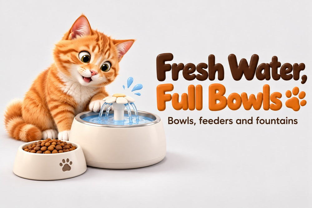 Fresh water, full bowls: bowls, feeders and fountains